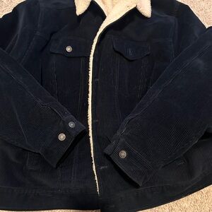 Men's Navy Corduroy Field Jacket with Cream Sherpa Trim
